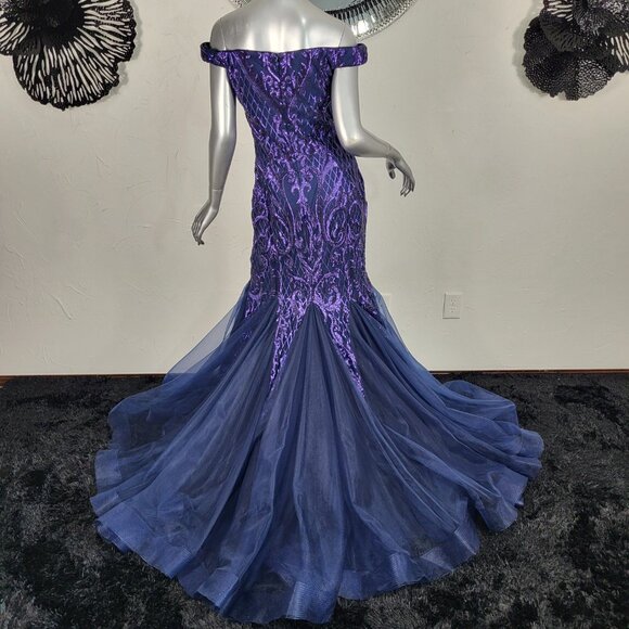 NWT~$695~AVA PRESLEY~8/10~NAVY PURPLE SEQUIN MERMAID PROM PAGEANT FORMAL DRESS - Picture 12 of 16